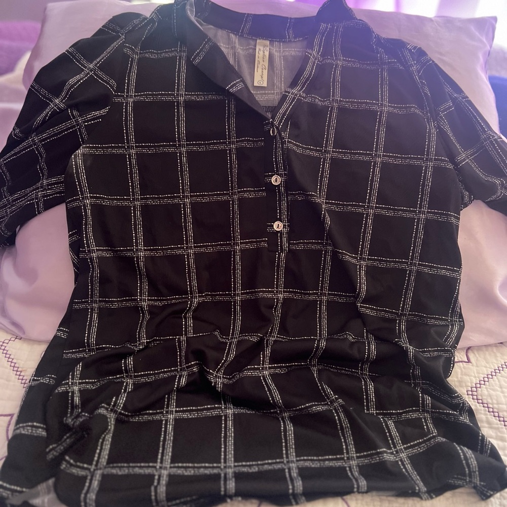 Black Checkered Women's Top